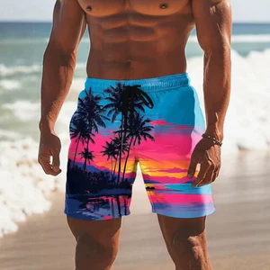 GAHL Hawaii Hoàng Hôn Phong Cảnh 3D In Quần Short Đi Biển Nam Virus Biển Họa Tiết Rùa Ván Lướt Quần Short Mùa Hè