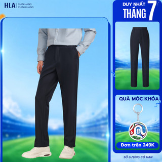 Quần Tây Nam HLA Ống Đứng Cao Cấp Màu Xanh Than, Cotton Sợi Cellulose Tái Sinh, Co Giãn Nhẹ, Công Sở