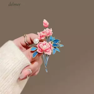 DELMER Hoa Mẫu Đơn Corsages, Trâm Cài Cloisonne Phong Cách Thanh Lịch, Ánh Sáng Ngọc Trai Tính Khí Phụ Kiện Quần Áo Sang Trọng Men Pin Đảng