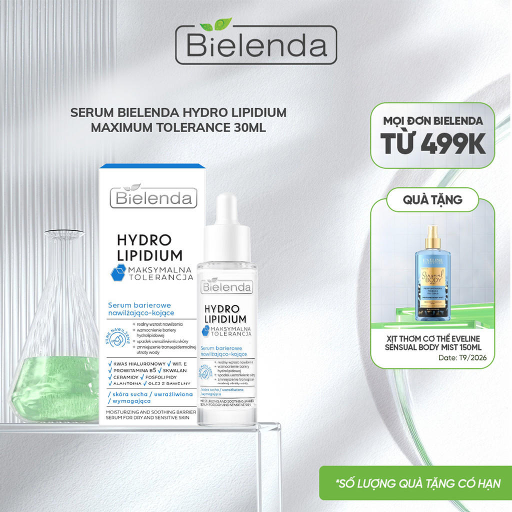 Serum Bielenda Hydro Lipidium Maximum Tolerance dưỡng ẩm sâu, làm dịu, phục hồi da nhạy cảm, viêm da cơ địa 30ml