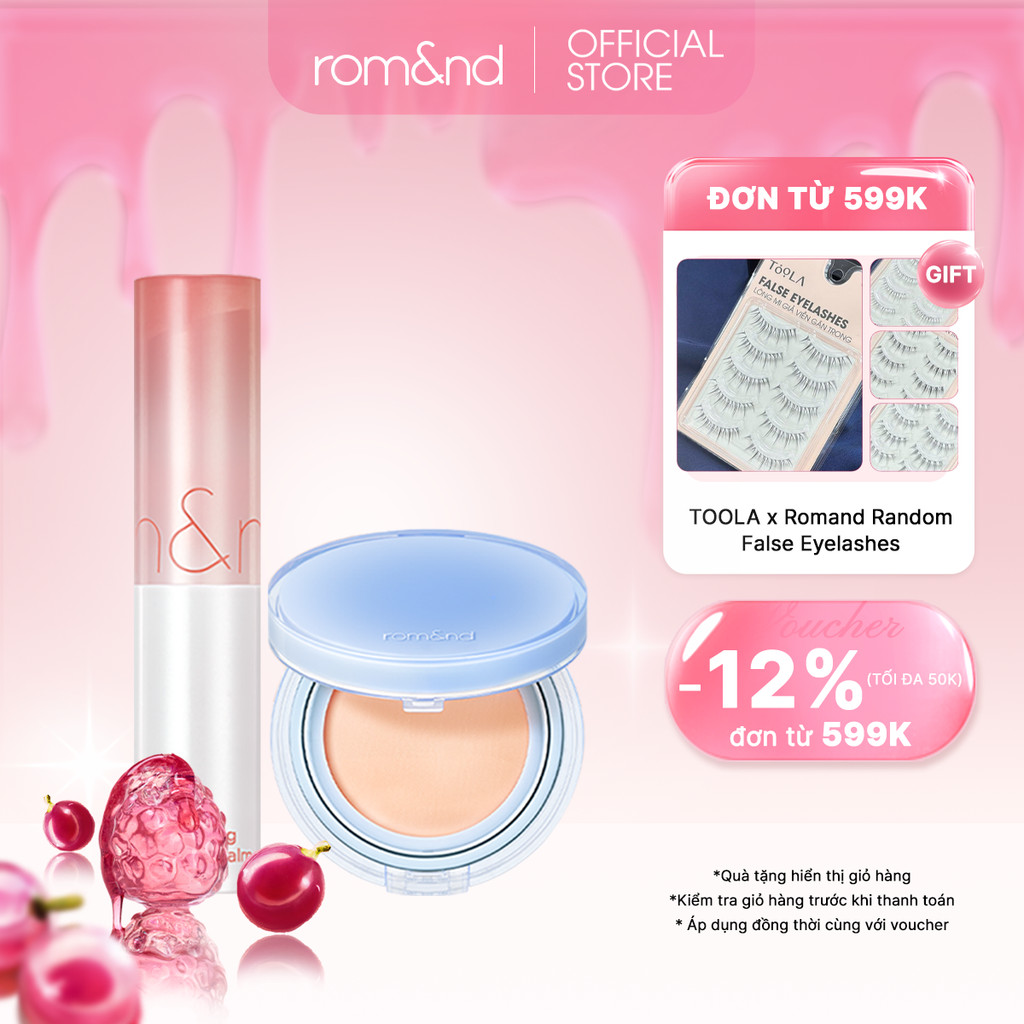 [Combo Ve-easy] Son dưỡng màu tint Romand Glasting Melting Balm 3.5g + Phấn nước Romand Bare Water Cushion 20g