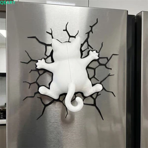 QEARY 3D Crack Nam châm tủ lạnh cho mèo, Vật trang trí nam châm động vật leo núi mới lạ, Ảo ảnh quang học thực tế sáng tạo Mèo con bằng nhựa Trang trí tường Người yêu mèo Quà ủng hộ