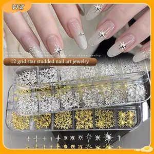 VFZ 12 Lưới / Hộp Thiết Kế Hỗn Hợp 3D Kim Loại Starlight Móng Tay Nghệ Thuật Quyến Rũ Phần Ngôi Sao Đinh Tán Phụ Kiện Trang Trí Móng Tay Đồ Dùng Làm Móng Tay Louislifecool