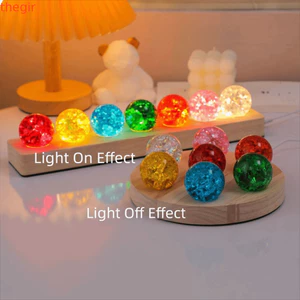 THEGIRL8B Bóng Thủy Tinh, Đế Gỗ LED Đồ Trang Trí Dạ Quang Sáng Bóng, Phong Cách Tuyệt Vời Có Thể Tháo Rời Đế Tròn Bóng Bền Đèn Ngủ Quà Giáng Sinh
