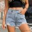 MAPLEPOET-Quần short Denim rách dành cho nữ Quần short đính đá giặt có túi