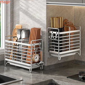 THEGIRL8B Thép Không Gỉ Đũa Thoát Giá, Có Móc Khay Thoát Nước Đũa Sắp Xếp, Bền Chống Rỉ Tiết Kiệm Không Gian Treo Dao Kéo Kệ Bảo Quản Thìa
