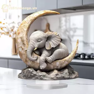 GE Acrylic Để Bàn Trang Trí Một Con Voi Ngủ Trên Mặt Trăng Để Trang Trí Nhà VN