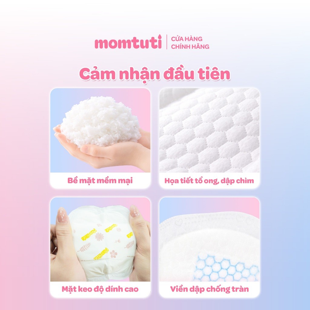 Miếng Lót Thấm Sữa Mỏng Nhẹ Thấm Hút Nhanh Momtuti Dành Cho Mẹ Bỉm Chống Tràn 360 độ (30 miếng/hộp)