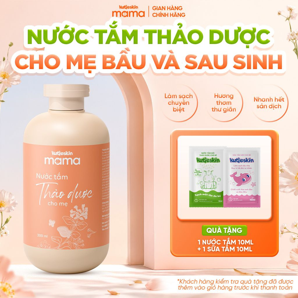 Nước Tắm Thảo Dược Cho Mẹ Bầu Và Sau Sinh Kutieskin Mama Giữ Ấm Cơ Thể, Sạch Sản Dịch 300ml KMN03