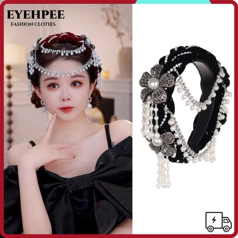 EYEHPEE Mũ đội đầu cô dâu EYEHPEE, Băng đô tua rua định dạng rộng, Băng đô hoa có thể tháo rời phong cách dân tộc