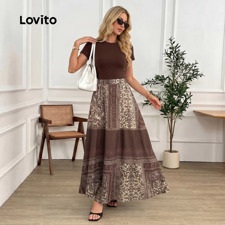 Lovito Váy Boho Váy Xếp Ly Mẫu Váy Xuân/Hè Cho Nữ LK3LD372