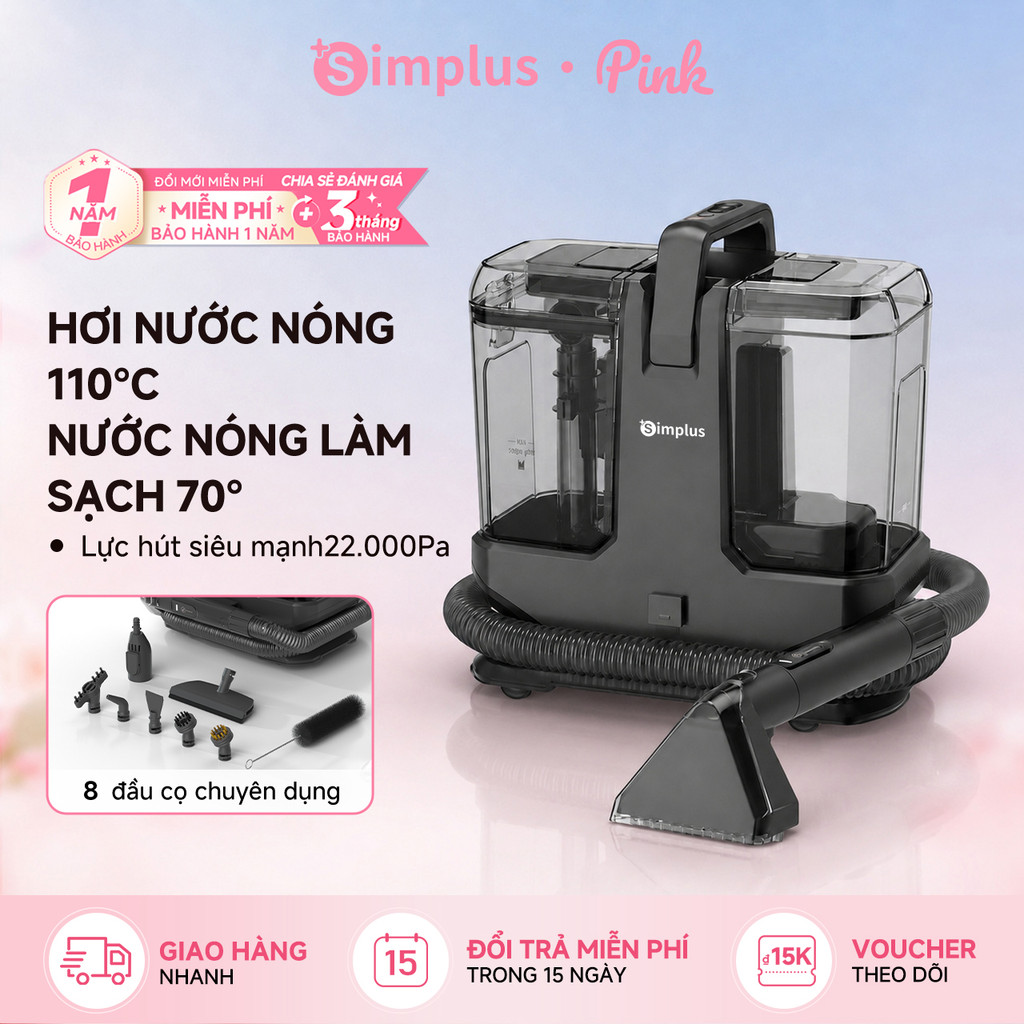 Máy giặt hút cầm tay Simplus Hơi nước nhiệt độ cao 110℃ Chức năng nước nóng 70℃ Lực hút mạnh 22,000Pa BYJH003