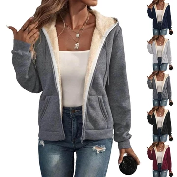 XI Zip Up Áo Khoác Nữ Quá Khổ Áo Mùa Thu Trang Phục Thời Trang Lông Cừu Áo Khoác Cho Nữ Xuân Thu Lớp Áo W