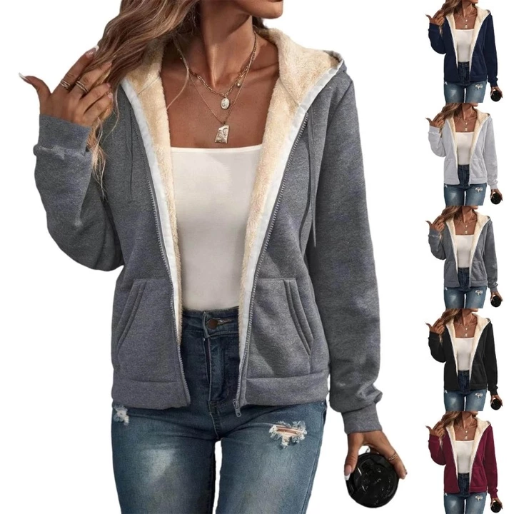 XI Zip Up Áo Khoác Nữ Quá Khổ Áo Mùa Thu Trang Phục Thời Trang Lông Cừu Áo Khoác Cho Nữ Xuân Thu Lớp Áo W