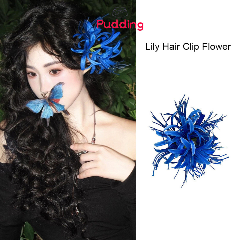 [pudding] Kẹp tóc màu đỏ Magic Lily Kẹp bên hoa Siêu cổ tích Bầu không khí Cảm giác Mũ đội đầu