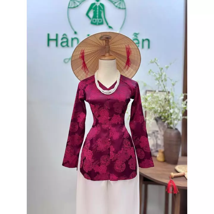 Hân Nguyễn Áo Bà Ba - B.a131 - Áo Bà Ba Gấm Tơ Phượng Hoàng Cổ Tim Dây Kéo ( Quần Lụa )