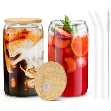 Cốc thủy tinh có nắp và ống hút - Bộ cốc uống nước thủy tinh 16 oz cho cà phê | Cốc thủy tinh có nắp tre, Cốc cà phê đá, Thiết yếu tại nhà, Phụ kiện thanh cà phê, Cốc thủy tinh, Re
