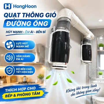 Quạt ống gió Hongguan mạnh mẽ êm ái, hút mùi nhà bếp nhà vệ sinh, lực hút lớn