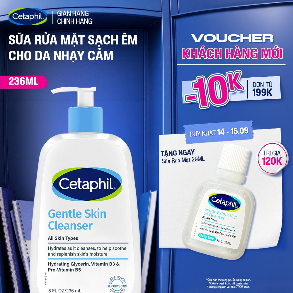 Sữa rửa mặt dịu lành cho da nhạy cảm CETAPHIL GENTLE SKIN CLEANSER 236ML