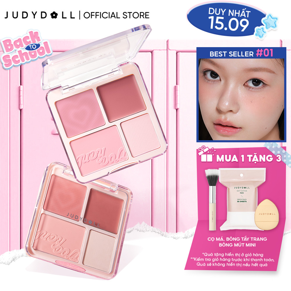 Bảng Phấn Má Hồng & Bắt Sáng 4 Ô JUDYDOLL Blush & Highlight Palette Chất phấn + Má hồng kem Mềm mịn Tiệp da Lâu Trôi 9g