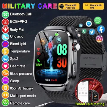 2026 AI Laser Chẩn Đoán Sức Khỏe Đồng Hồ Thông Minh Nam ECG + PPG Mỡ Máu Axit Uric Nhịp Tim Huyết Áp Gọi Thể Thao Đồng Hồ Thông Minh