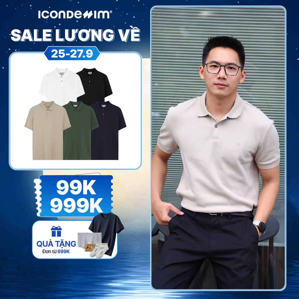 Áo Polo Nam ICONDENIM Trơn ICONDENIM, vải thun cá sấu, thấm hút mồ hôi, chống nhăn, form regular PLID0144