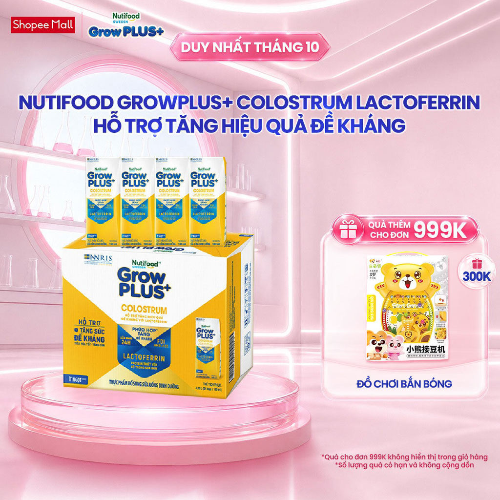 Thùng 24 hộp Sữa bột pha sẵn Nutifood Sweden GrowPLUS+ Colostrum Lactoferrin 180ml