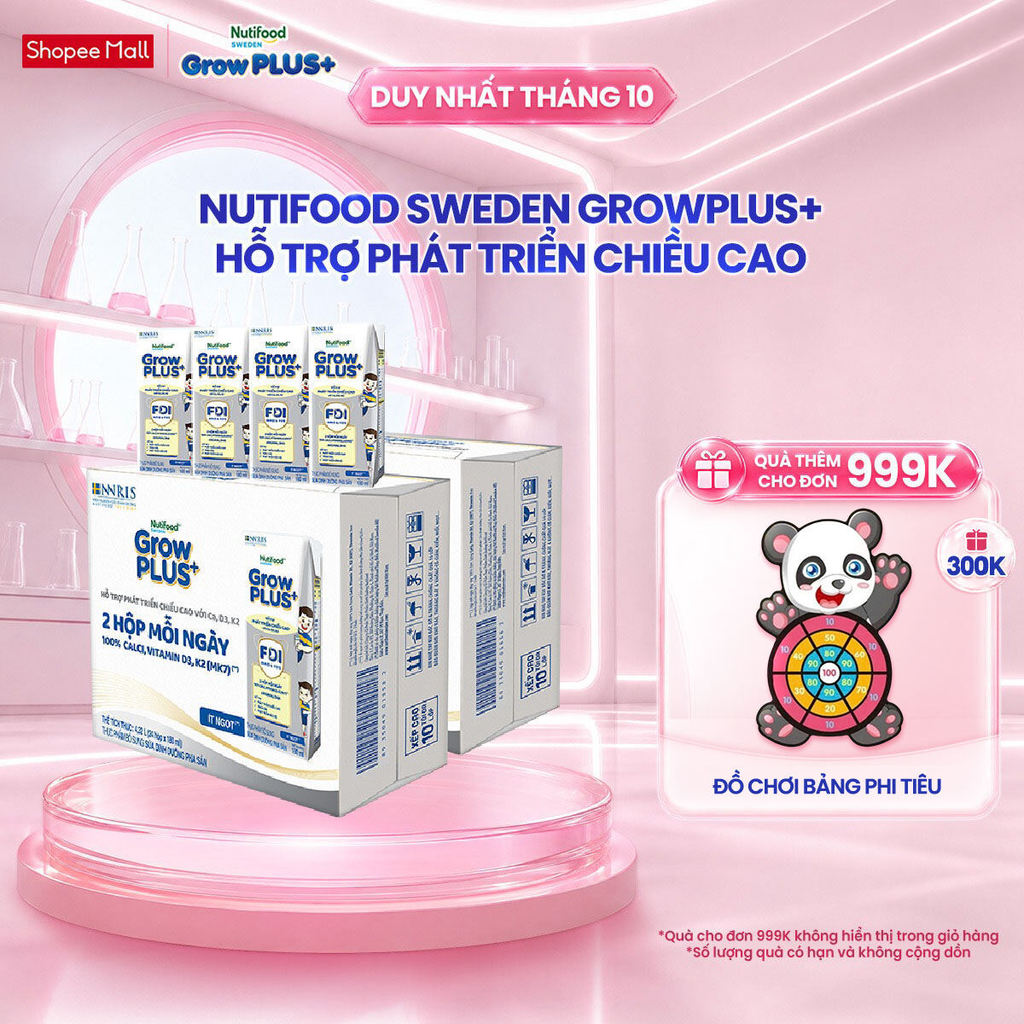 Combo 2 Thùng 24 Hộp Sữa Bột Pha Sẵn Nutifood Sweden GrowPLUS+ Cao lớn vượt trội hộp 180 ml