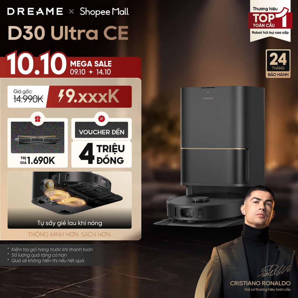 Dreame D30 Ultra CE Robot hút bụi thông minh | lực hút 25.000Pa | sấy khô giẻ lau khí nóng