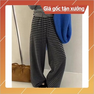 Quần ống rộng sọc tương phản thoải mái phong cách retro Hàn Quốc