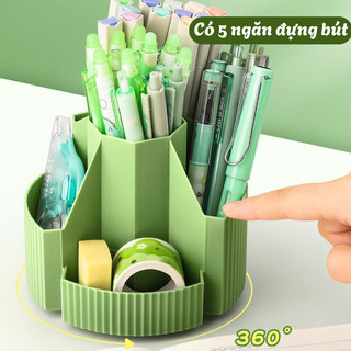 Hộp Đựng Bút Xoay 360 Độ Đa Năng, Hộp Bút Để Bàn Học, Bàn Làm Việc Dễ Thương Chia Ngăn Tiện Lợi
