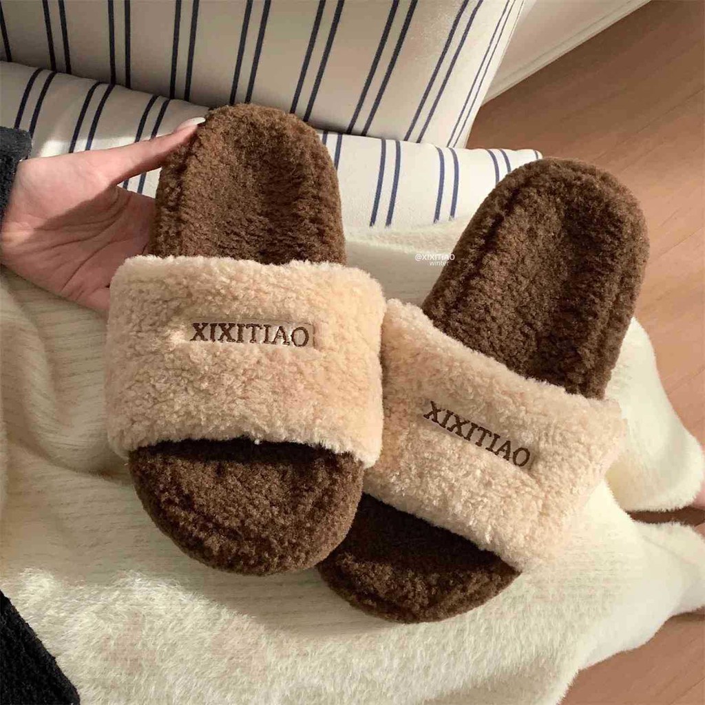 XIXITIAO Dép Cotton Đơn Giản Thường Ngày 2025 Mới Retro Thời Trang Thu Đông Nhà