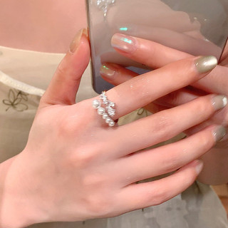 Nhẫn ngôi sao zircon và ngọc trai, phong cách Hàn Quốc, có thể điều chỉnh size, thiết kế sang trọng