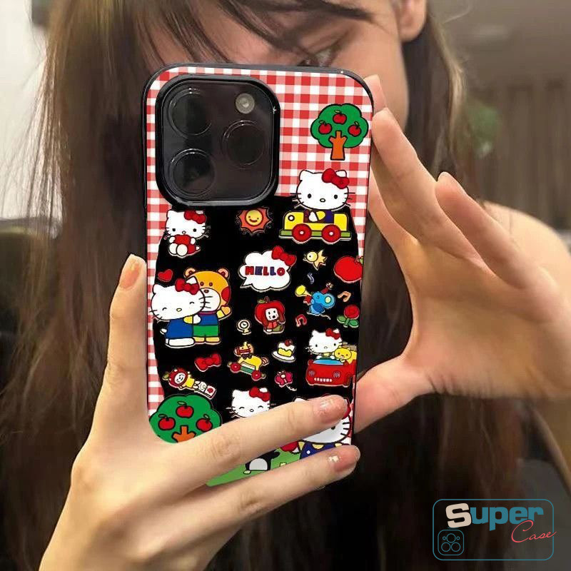 Ốp Lưng Tương Thích Cho IPhone 13 11 16 17 15 14 12 Pro Max Air 12 16 15 14 17 13 Pro 8 16 15 14 6 6s 7 Plus XR X XS Max SE 2020 Thời Trang Denim Dễ Thương Hello Kitty Bìa mềm Bowknot Star