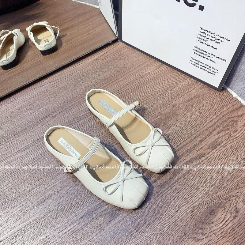[Thảo Em - SBN122] Sục bệt nữ da phủ nano bóng mềm nhún mũi phối nơ cá tính thời trang [Có Sẵn]