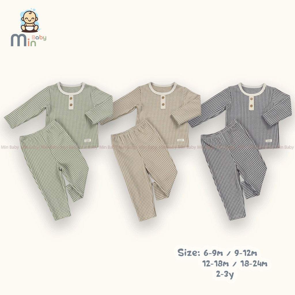 Bộ Thu Đông Dài Tay Kẻ Caro Bé Trai Chất Vải Nỉ Len Dày Dặn,Ấm Áp - Hàng Chính Hãng MIN0490NA