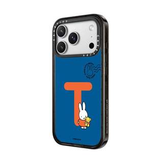 CASECASE X Miffy Custom Initial-T Case Black Edge Clear Hard Từ Hút Tác Động Cho Apple IPhone 12 13 14 15 16 17 Pro Max Air Plus Có Hộp