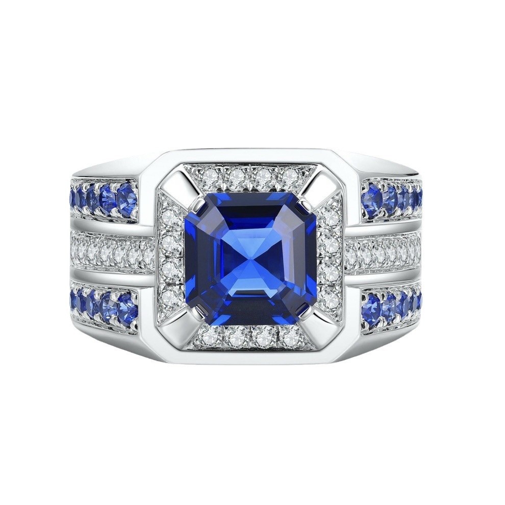 Nhẫn Kim Cương Zircon Hợp Kim Bạc Phong Cách Kẻ Sọc Xanh Vuông