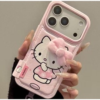 Ốp điện thoại nơ ba chiều hình mèo KT màu hồng dễ thương cho iPhone17 Pro Max 16 15 14 13 Pro Max bảo vệ camera chống sốc chống rơi mặt sau cứng