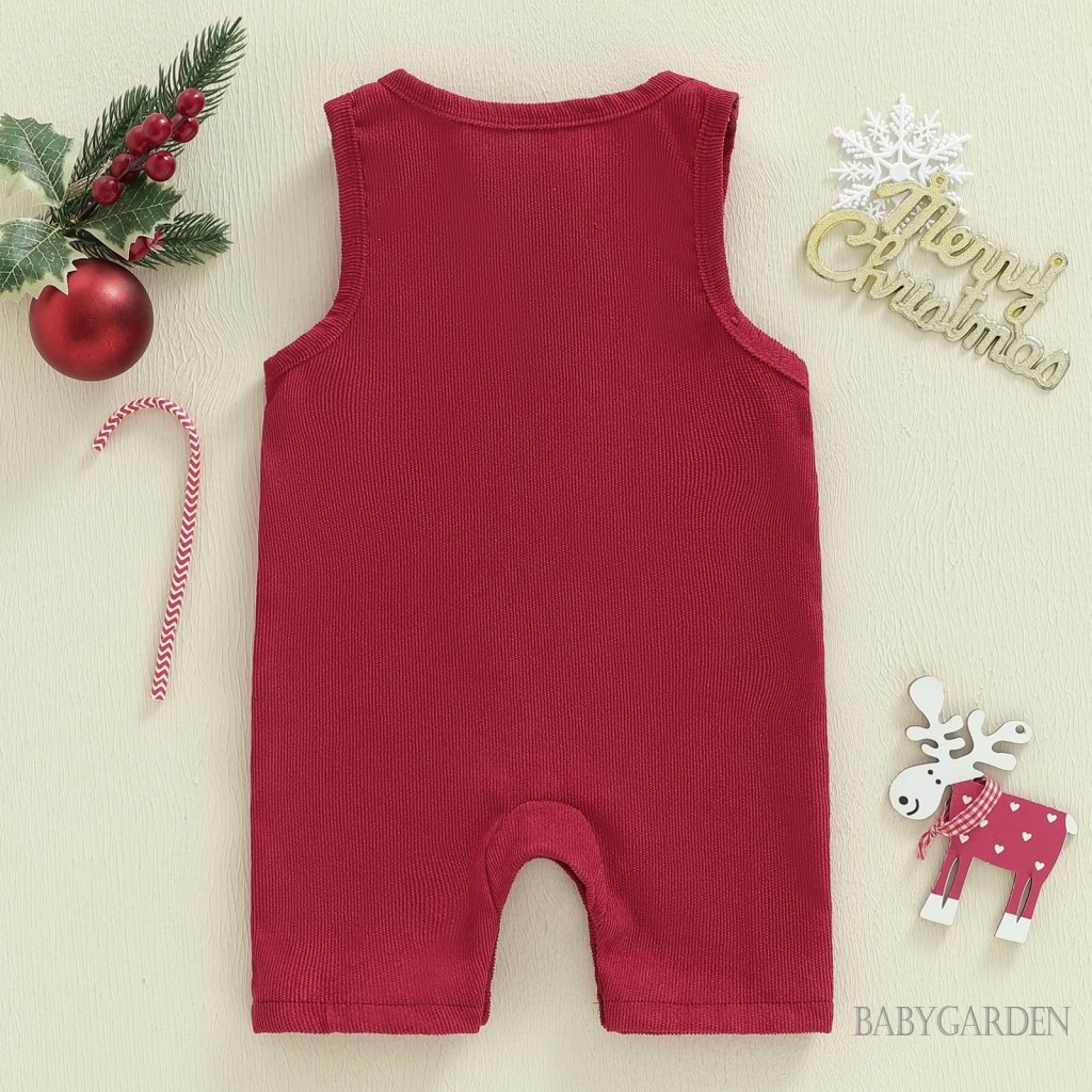 Bé Trai Bé Gái Giáng Sinh Tổng Thể Áo Liền Quần Santa Chữ Thêu Không Tay Cổ Tròn Jumpsuit