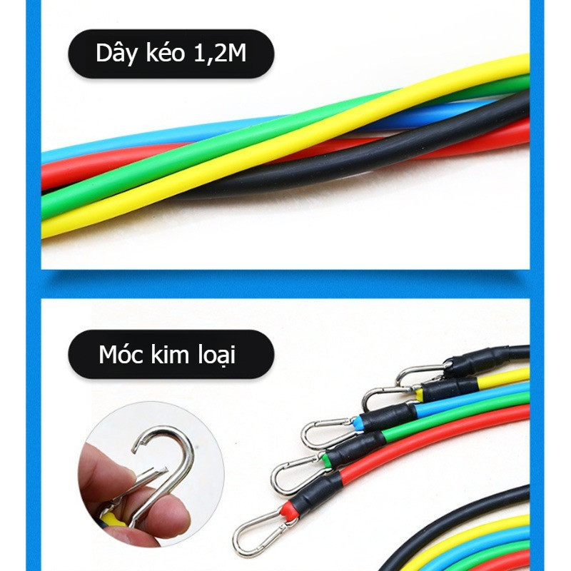 Bộ 5 Dây Tập Gym Ngũ Sắc Đàn Hồi Cao Cấp 11 Món – Dây Kháng Lực Toàn Thân, Dụng Cụ Tập Thể Hình Tại Nhà