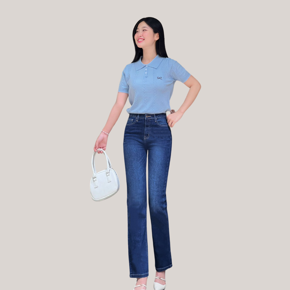 Quần Jean Nữ Ống Đứng 96cm TTTHAO Cao Cấp vải SIÊU MÁT, Dáng Vintage Straight,  Phong Cách basic J21