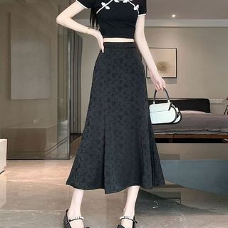 Chân váy chữ A cạp cao thanh lịch, chất liệu jacquard, dài vừa phải, thích hợp cho Nữ mùa xuân hè
