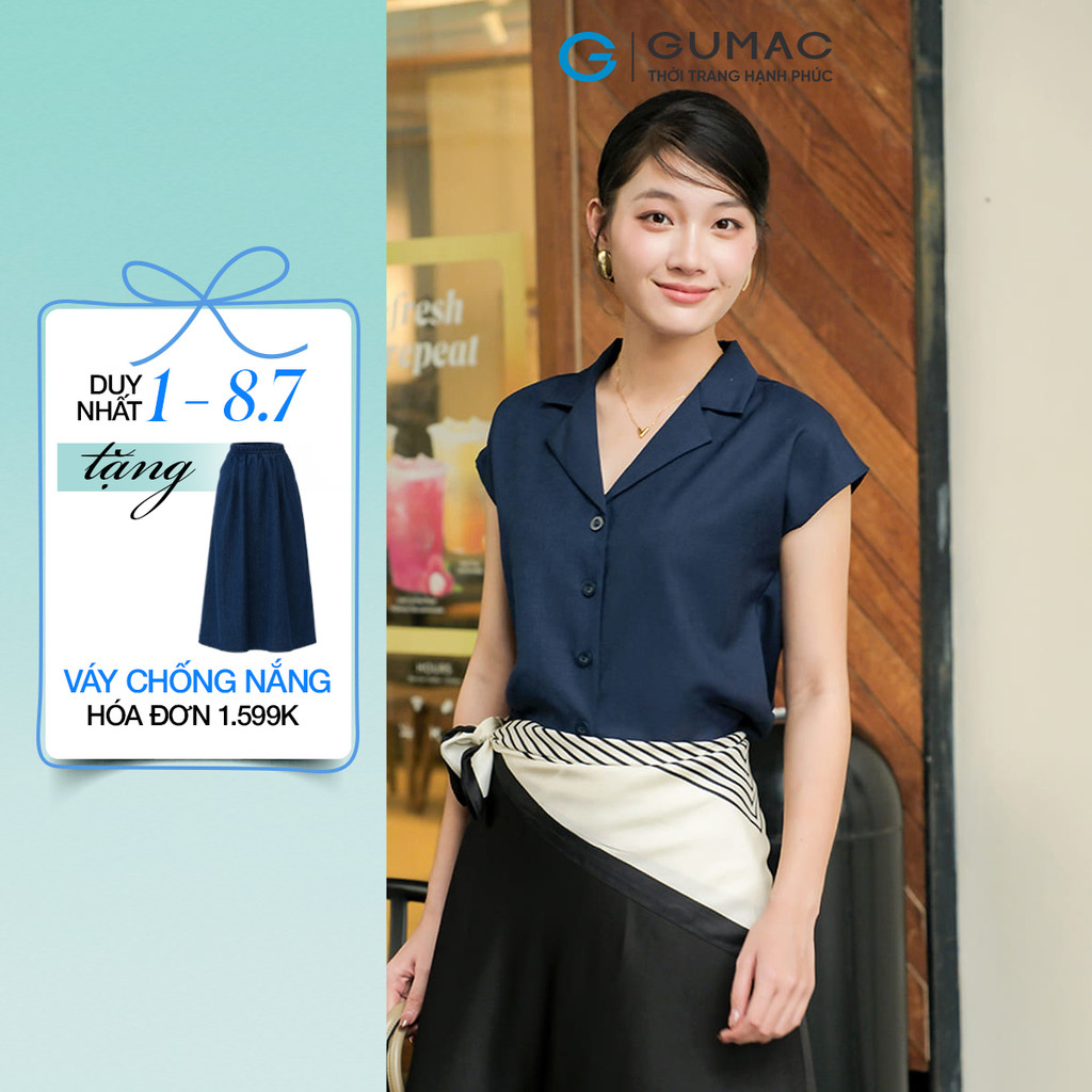 Áo Sơ Mi Nữ Cổ Danton GUMAC Tay Liền Phom Suông Chất Xô Len Mềm Mát Thời Trang Công Sở AF08003
