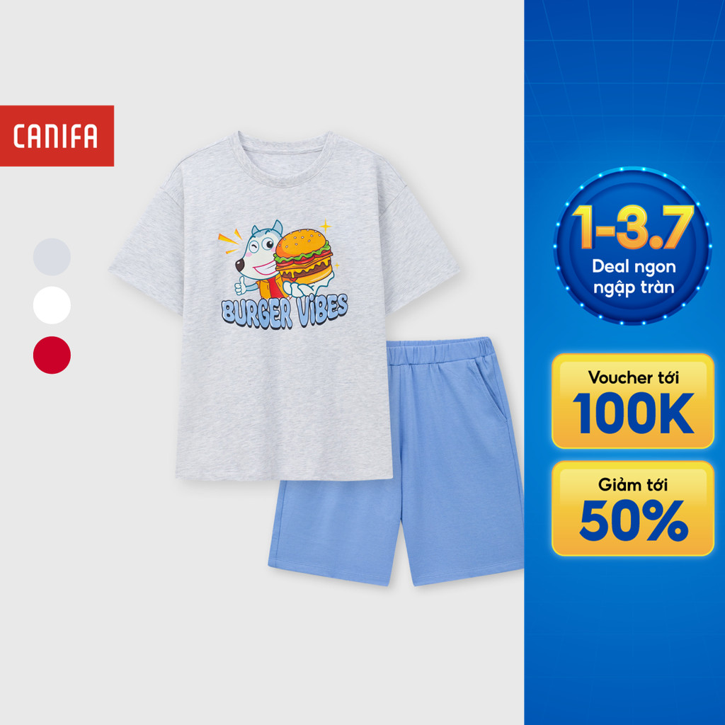 Bộ quần áo bé trai CANIFA đồ bộ hè chất liệu 100% cotton mềm mịn mát chuẩn OEKO-TEX 2LS26S001