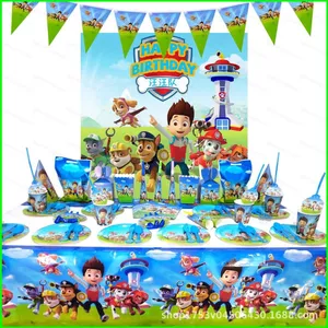 PS1 PAW Patrol Chủ Đề Tiệc Trang Trí Bộ Trẻ Em Bé Sinh Nhật Dùng Một Lần Bộ Đồ Ăn Biểu Ngữ Bánh Topper Khăn Trải Bàn