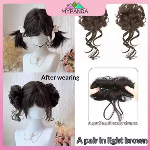 MYPANDA 2 Chiếc Xộn Xộn Bun Hair Piece Tousled Updo Với Tendrils Hair Bun Extensions Wavy xoăn tóc dành cho nữ.