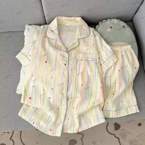 Bộ đồ ngủ PYCOU, Bộ đồ ngủ nhẹ bằng vải Cotton đám mây, Nút thoáng khí thoải mái Viền phía trước Bộ đồ ngủ ngắn tay ngủ