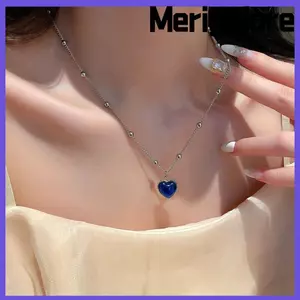 Vòng cổ mặt dây chuyền tâm trạng trái tim MERIGGIARE, Vòng cổ đổi màu bằng thép không gỉ, Chuỗi trái tim đào bạc
