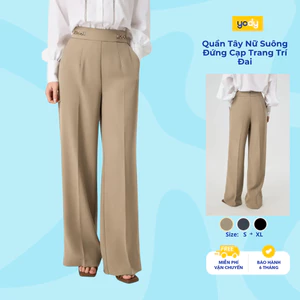 Quần âu nữ YODY Suông Đứng Cạp Trang Trí Đai ống rộng thoáng mát thoải mái TRA - QAN7108